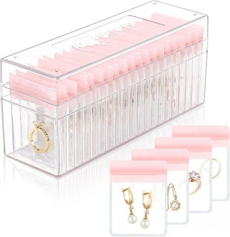 Acrylic Jewelry Box Organizer, Clear Jewelry Organizer and Storage with 20 Portable Anti Tarnish Jewelry bags, Travel Jewelry Case for Earrings/Rings/Necklaces Gifts for Women Girls, Clear