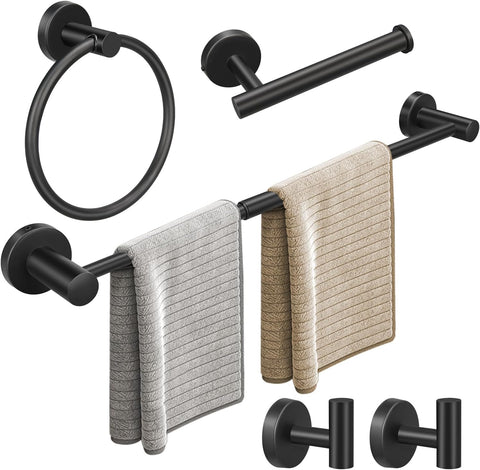 5/10/20pcs Bathroom Hardware Set, Including 16" Hand Towel Bars, Toilet Paper Holders, Towel Rings, Robe Towel Hooks (10pcs 16" Black)