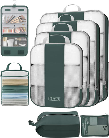 10 Set Compression Packing Cubes for Travel Essentials,Compressible Expandable Packing Cubes for Suitcase,OlarHike Luggage Organizer Bags for Travel,Handy Helper for Organizing Clothes(Black)