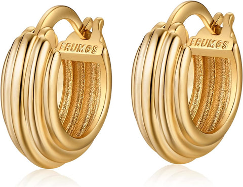18K Gold Plated Chunky Hoop Earrings for Women Fashion Thick Gold Hoops Set Jewelry for Birthday Christmas Gifts