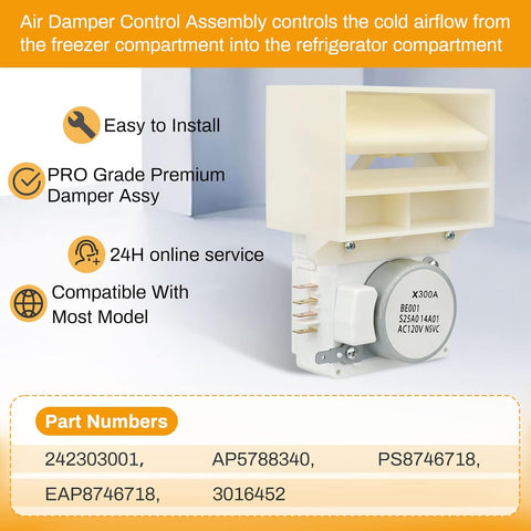 242303001 Refrigerator Damper Assembly Air Damper Control Assembly Compatible with Frigidaire Compatible with Crosley White replaces 3016452 AP5788340 PS8746718 EAP8746718 Fits DFH, FFE, FFH, FFS, LFS