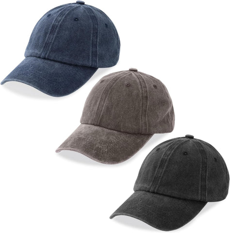 3 Pack Washed Plain Baseball Cap, Retro Adjustable Dad Hats Gift for Men/Women,Unstructured/Cotton