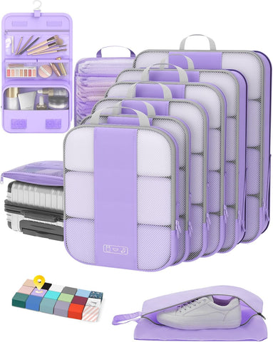 10 Set Compression Packing Cubes for Travel Essentials,Compressible Expandable Packing Cubes for Suitcase,OlarHike Luggage Organizer Bags for Travel,Handy Helper for Organizing Clothes(Black)