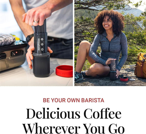 AeroPress Go Travel Coffee Press Kit - 3 in 1 brew method combines French Press, Pourover, Espresso - Full bodied coffee without grit or bitterness - Small portable coffee maker for camping & travel