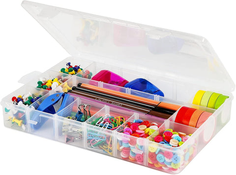 18 Grids Plastic Organizer Box with Dividers, Exptolii Clear Compartment Container Storage for Beads Crafts Jewelry Fishing Tackles, Size 7.9 x 6.2 x 1.2 in
