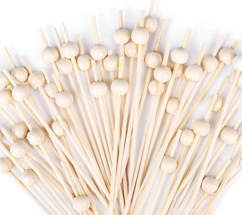 200PCS Cocktail Picks, Fancy Toothpicks for Appetizers, Decorative Bamboo Skewers for Appetizers Drinks Fruit, 4.7 Inch Long Wooden Gold Pearl Food Sticks Charcuterie Boards Accessories Party Supplies