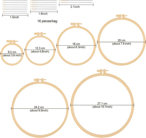 6 Pcs Embroidery Hoop 6 Size, Round Plastic Cross Stitch Hoop with 16 Needles (3.6In to 10.7 in), Small Embroidery Hoop, Cross Stitch Hoops and Frames, Suitable for Embroidery, Craft Sewing