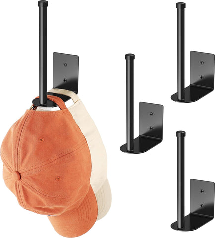 2 Pack Hat Racks for Baseball Caps, Stainless Steel Hat Organizer for Baseball Cap, Hat Holder Storage Organizer, Hat Hanger Strong Adhesive/Wall Drilled for Door, Bedroom, Closet(Black 6 in)