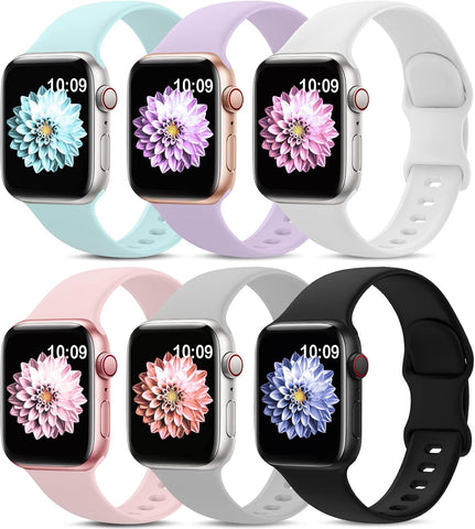 6 Pack Sport Bands Compatible with Apple Watch Band 38mm 40mm 41mm 42mm 44mm 45mm 49mm 46mm,Silicone Waterproof Strap Compatible with iWatch Apple Watch Series 10 9 Ultra 8 7 6 5 4 3 2 1 SE Women Men