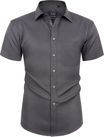 Alimens & Gentle Mens Short Sleeve Dress Shirts Wrinkle Free Solid Casual Button Down Shirts with Pocket