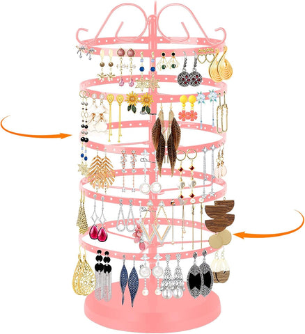 360 Rotating Earring Holder Organizer Stand,5 Tiers Acrylic Jewelry Organizers and Storage,Stud Earring Organizers and Storage,228 Holes and 232 Grooves for Earrings Necklaces chain bracelet