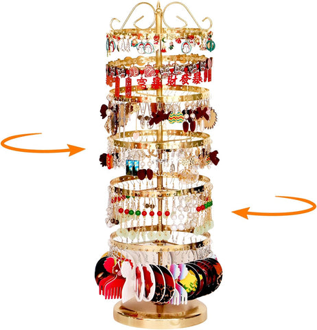 360 Rotating Earring Holder Organizer Stand,5 Tiers Acrylic Jewelry Organizers and Storage,Stud Earring Organizers and Storage,228 Holes and 232 Grooves for Earrings Necklaces chain bracelet