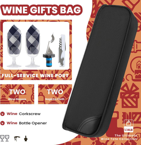 ALLCAMP Wine tote Bag with Cooler Compartment, Picnic Set Carrying Two sets of tableware