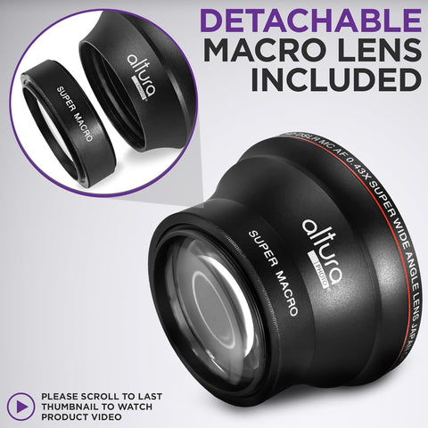 58MM 0.43x Altura Photo Professional HD Wide Angle Lens (w/Macro Portion) for Canon EOS 70D 77D 80D 90D Rebel T8i T7 T7i T6i T6s T6 SL2 SL3 DSLR Cameras