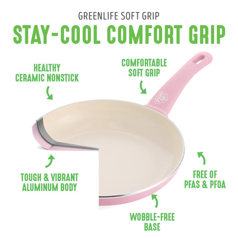 GreenLife Soft Grip 1QT and 2QT Saucepan Set, Healthy Ceramic Nonstick, Non Toxic PFAS & PFOA-Free, Dishwasher Safe, Glass Lids, Stay-Cool Handles, Easy Clean Cookware, Kitchen Essentials, Pink