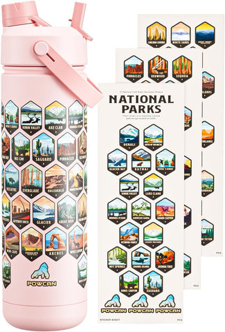 26 oz Insulated Water Bottle with 2-in-1 Straw and Spout Lid, Keep Cold 24H, Leak-Proof, Fits in Car Cup Holder, Stainless Steel Water Bottle for Sports, Travel, and School (Cotton Candy)