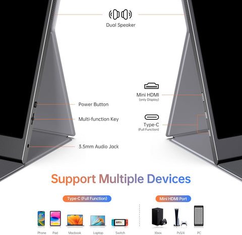 15.6inch Portable Monitor,1080P USB-C HDMI Second External Monitor for Laptop,PC,Mac Phone,PS,Xbox,Swich,IPS Ultra-Thin Zero Frame Gaming Display/Premium Smart Cover