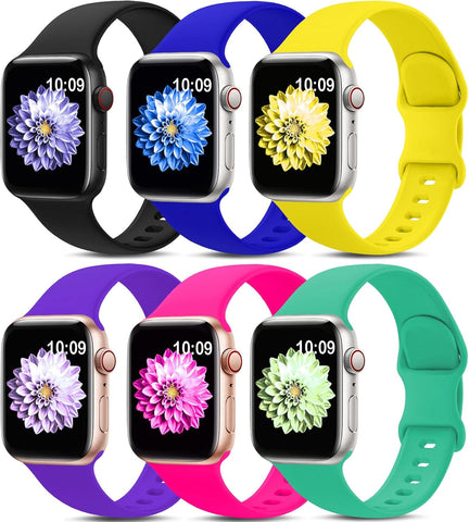 6 Pack Sport Bands Compatible with Apple Watch Band 38mm 40mm 41mm 42mm 44mm 45mm 49mm 46mm,Silicone Waterproof Strap Compatible with iWatch Apple Watch Series 10 9 Ultra 8 7 6 5 4 3 2 1 SE Women Men