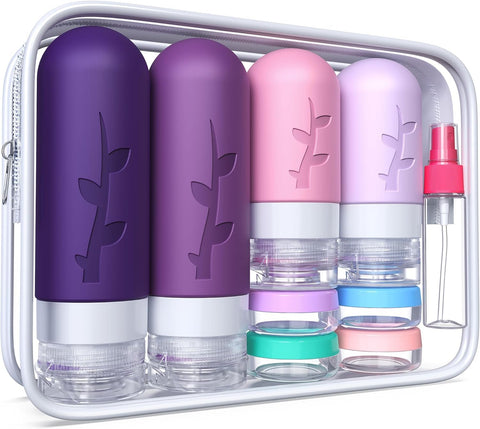 18pack Travel Bottles for Toiletries,TSA Approved Silicone Travel Containers jar for Toiletries,Leak Proof Refillable Liqus Shampoo And Conditioner Essentials toiletry Bottles