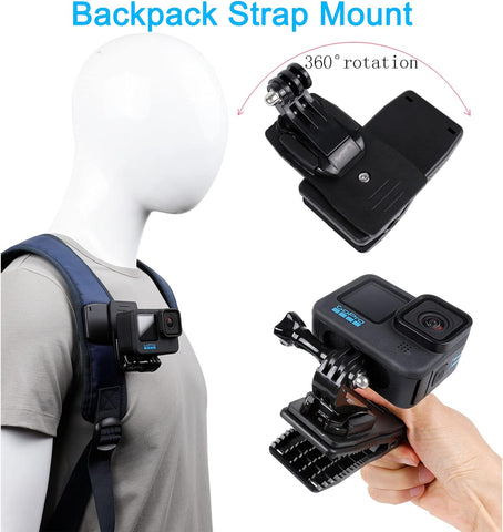 Accessories Set for GoPro Hero 13/12/11/10/9/8/7/6/5/4,New Quick Release Head Strap Mount + Chest Mount Harness + Backpack Clip Holder + 360°Rotating Wrist Strap