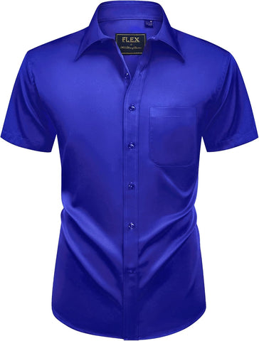 Alimens & Gentle Mens Short Sleeve Dress Shirts Wrinkle Free Solid Casual Button Down Shirts with Pocket