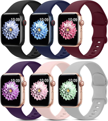 6 Pack Sport Bands Compatible with Apple Watch Band 38mm 40mm 41mm 42mm 44mm 45mm 49mm 46mm,Silicone Waterproof Strap Compatible with iWatch Apple Watch Series 10 9 Ultra 8 7 6 5 4 3 2 1 SE Women Men