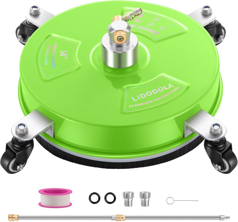 14" Pressure Washer Surface Cleaner with 4 Wheels - Stainless Steel Surface Cleaner for Pressure Washer Attachment for Concrete, Patio, Sidewalk, Deck and Driveways - PWS14