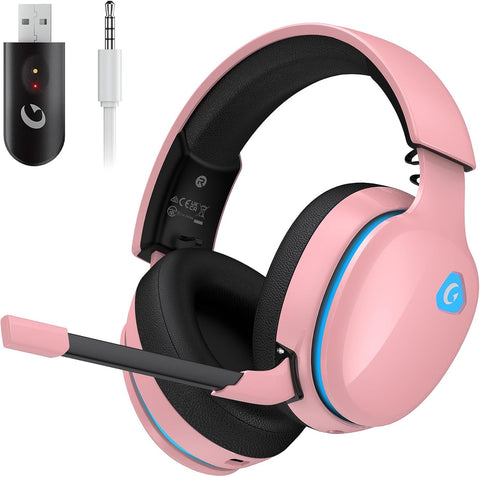 2.4GHz Wireless Gaming Headset for PS5, PS4 Fortnite & Call of Duty/FPS Gamers, PC, Nintendo Switch, Bluetooth 5.3 Gaming Headphones with Noise Canceling Mic, Stereo Sound, 40+Hr Battery -White