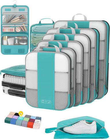 10 Set Compression Packing Cubes for Travel Essentials,Compressible Expandable Packing Cubes for Suitcase,OlarHike Luggage Organizer Bags for Travel,Handy Helper for Organizing Clothes(Black)
