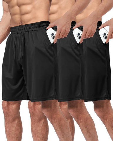 3 Pack Gym Basketball Mens Shorts - Quick Dry Black Workout Athletic Shorts with Pockets for Casual Running (S-6XL)