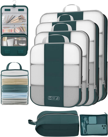 10 Set Compression Packing Cubes for Travel Essentials,Compressible Expandable Packing Cubes for Suitcase,OlarHike Luggage Organizer Bags for Travel,Handy Helper for Organizing Clothes(Black)