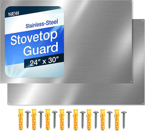 24" x 36" Reversible Metal Backsplash Matching screws | Compatible with Broan-NuTone SP3004 - Ultra Flat and Flushed Metal Panel Splatter Guard for Stovetop Easy Installation