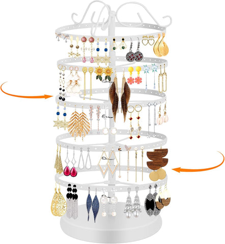 360 Rotating Earring Holder Organizer Stand,5 Tiers Acrylic Jewelry Organizers and Storage,Stud Earring Organizers and Storage,228 Holes and 232 Grooves for Earrings Necklaces chain bracelet