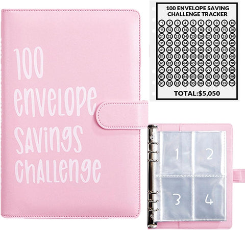 100 Envelopes Money Saving Challenge, 100 Envelope Challenge Binder, Easy and Fun Way to Save $5,050, Savings Challenges Budget Book Binder with Cash Envelopes for Office,Home,School (Black)