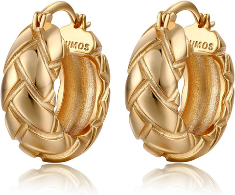 18K Gold Plated Chunky Hoop Earrings for Women Fashion Thick Gold Hoops Set Jewelry for Birthday Christmas Gifts
