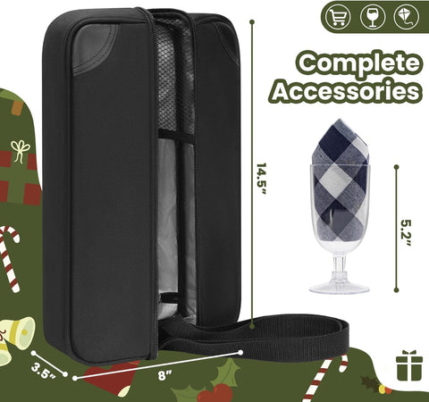 ALLCAMP Wine tote Bag with Cooler Compartment, Picnic Set Carrying Two sets of tableware