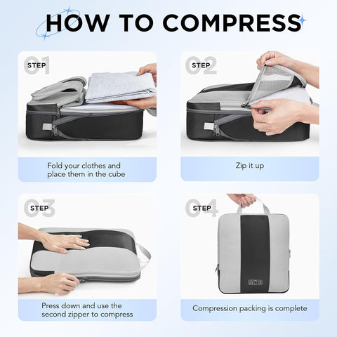 10 Set Compression Packing Cubes for Travel Essentials,Compressible Expandable Packing Cubes for Suitcase,OlarHike Luggage Organizer Bags for Travel,Handy Helper for Organizing Clothes(Black)
