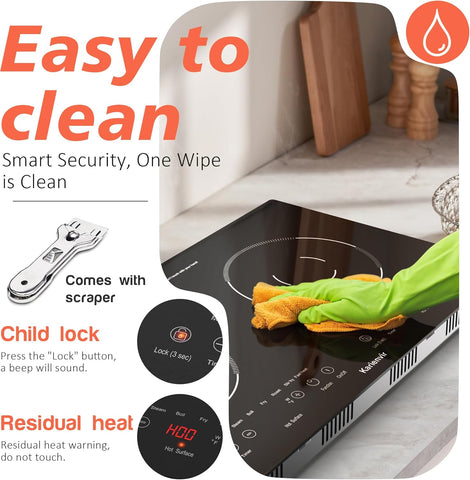 2 Burner Electric Cooktop 110v, 24 Inch Electric Stove Countertop & Built-in, Plug-in Electrics Cooktop, 8 Power Levels & 8 Functions, Touch Control, Safety Lock, Timer, 2000W, Karienvir