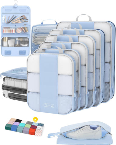 10 Set Compression Packing Cubes for Travel Essentials,Compressible Expandable Packing Cubes for Suitcase,OlarHike Luggage Organizer Bags for Travel,Handy Helper for Organizing Clothes(Black)