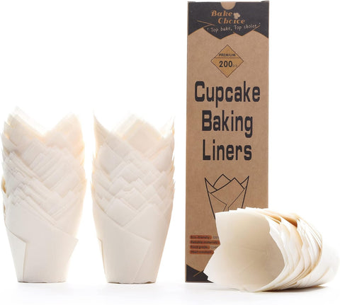 200pcs Natural Tulip Cupcake Liners for Baking Cups Unbleached European Parchment paper Tulip Muffin Liners, Cupcake Wrapper for Party, Christmas