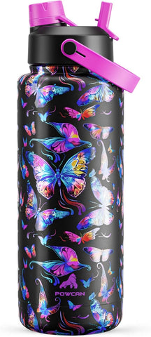 26 oz Insulated Water Bottle with 2-in-1 Straw and Spout Lid, Keep Cold 24H, Leak-Proof, Fits in Car Cup Holder, Stainless Steel Water Bottle for Sports, Travel, and School (Cotton Candy)