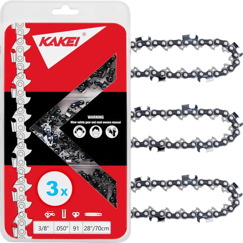 18 Inch Chainsaw Chain 3/8" LP Pitch .050" Gauge 62 Drive Links Fits Poulan, Kobalt, Echo, Ego, Greenworks and More- S62 (3 Chains)