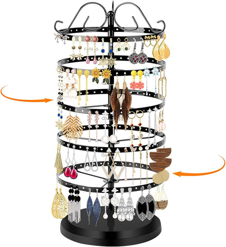 360 Rotating Earring Holder Organizer Stand,5 Tiers Acrylic Jewelry Organizers and Storage,Stud Earring Organizers and Storage,228 Holes and 232 Grooves for Earrings Necklaces chain bracelet