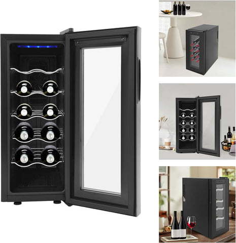 33L Wine Fridge,12-Bottle Wine Fridge,8.72 Gallon Wine Cooler Refrigerator,Temperature Control,for Home, Office,Hotel,Bar,Club (12 Bottle)