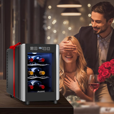 6 Bottle Wine Cooler, Wine Fridge Small with Digital Temperature Control, 46-65℉, Countertop Wine Cooler Refrigerator, Mini Freestanding Wine Cellars Glass Door, Thanksgiving, Christmas Gift