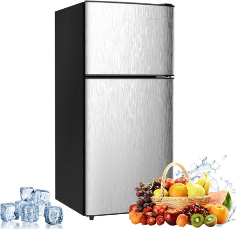 4.5 Cu Ft Mini Fridge for Bedroom, 2 Door Small Fridge, 7 Level Thermostat, LED Light, Small Refrigerator for Bedroom, Office, Dorm
