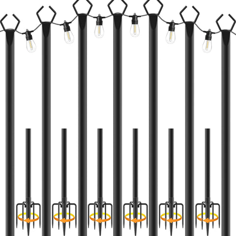 10Ft String Light Poles 4 Pack,Light Poles for Outside Lights,Outdoor with Fence Brackets Hanging Lights,Metal Stand Deck Patio Backyard