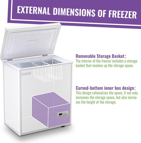 4.0 Cubic Feet Small Deep Freezer Chest Freezer with Electronic Display Screen Electronic Thermostat Accurate to Every Degree Adjustable Storage Basket WHITE