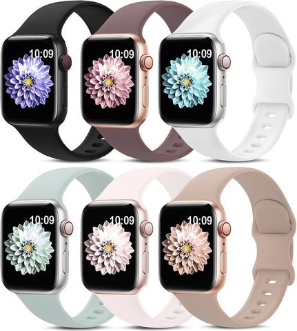 6 Pack Sport Bands Compatible with Apple Watch Band 38mm 40mm 41mm 42mm 44mm 45mm 49mm 46mm,Silicone Waterproof Strap Compatible with iWatch Apple Watch Series 10 9 Ultra 8 7 6 5 4 3 2 1 SE Women Men