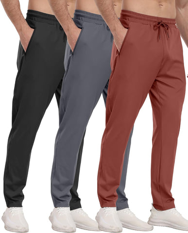 3 Pack Mens Athletic Sweatpants with Zipper Pockets,Workout Gym Joggers Pants for Men Running Jogging Pants